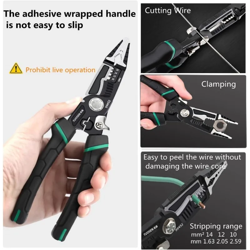 9-in-1 Stripper 8.5in Wire Stripper Crimping Tool Multifunctional Stripper Breaking Pliers Multi-functional Pliers