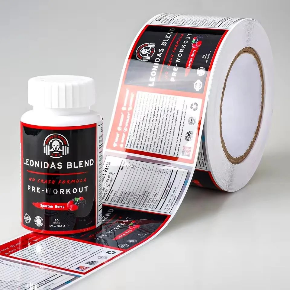 1000 قطعة ملصقات مقاومة للماء مخصصة | ملصقات لفة ذاتية اللصق BOPP | تغليف الزجاجات الطبية لمكملات الفيتامين