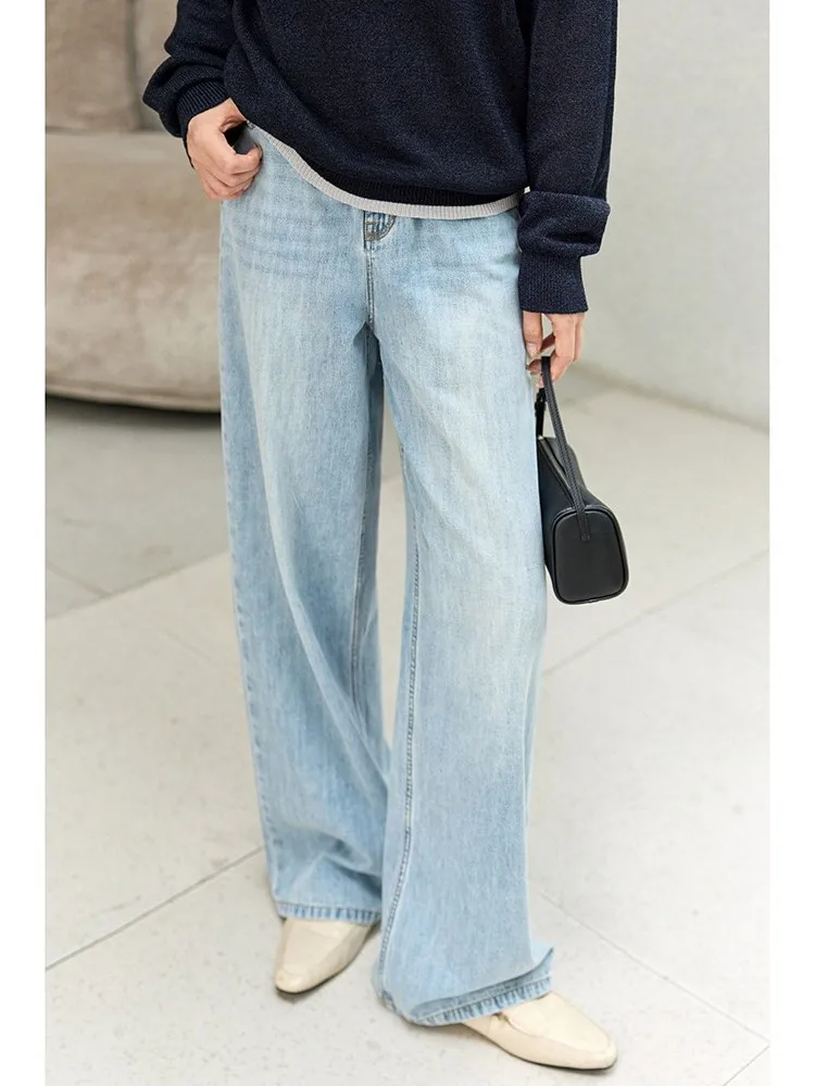 

Модные прямые джинсы с высокой талией из хлопка с эластаном, утягивающие, свободного кроя, женские, в стиле High Street