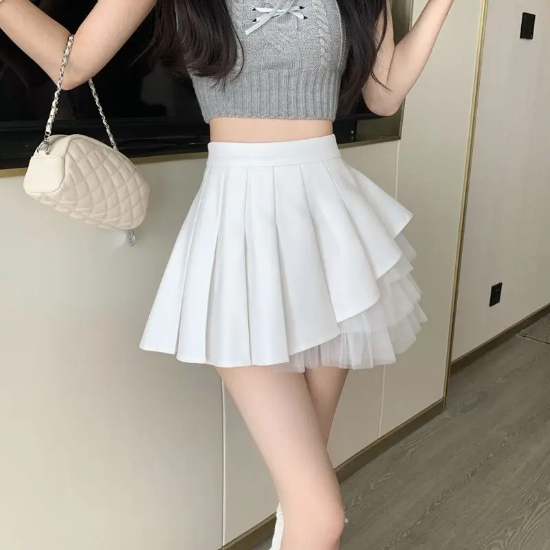 Summer 2026 Solid Color Skirt Women Fashion Cute White Outdoor Versatile High Waist Slim Fit Elastic Waist Harajuku Short Skirt