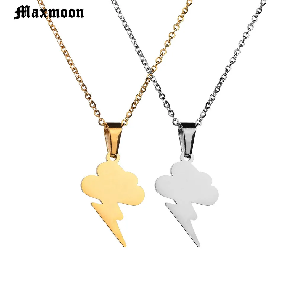 Maxmoon Fashion Stainless Steel Thunder Cloud Necklace For Women Vintage Jewelry Gold Silver Color Lightning Thundercloud