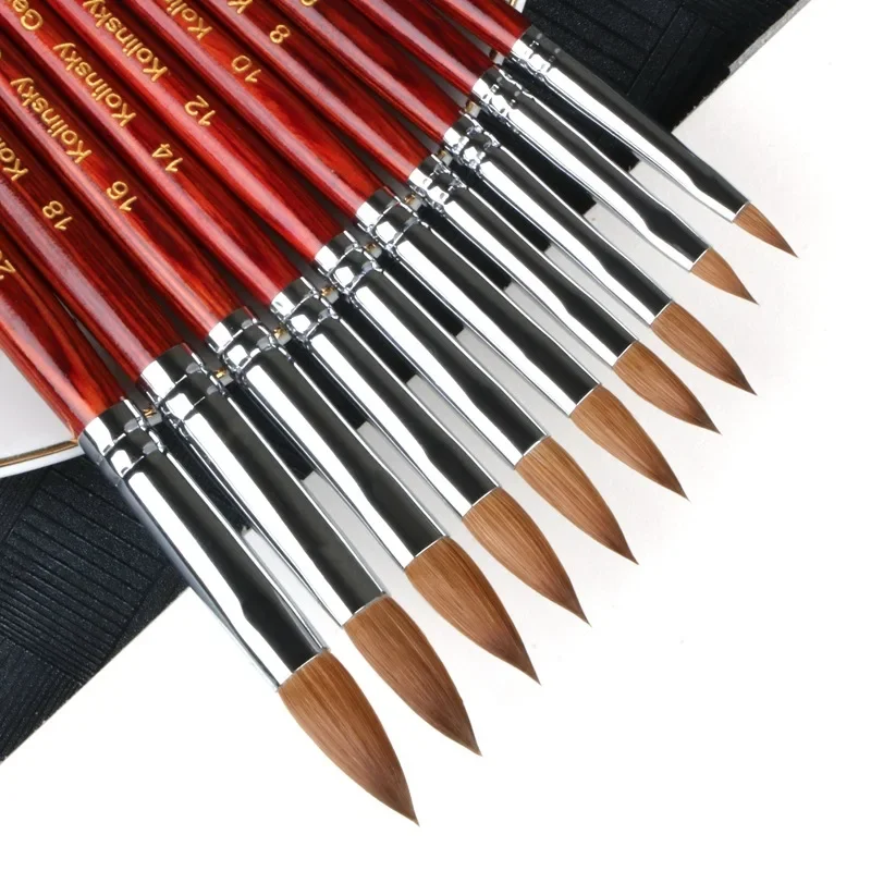 Kolinsky Acrylic Nail Brush Good Quality Nail Art Mink Brush Wood Handle Gel Builder Manicure Brush Drawing Tools Size 6-24