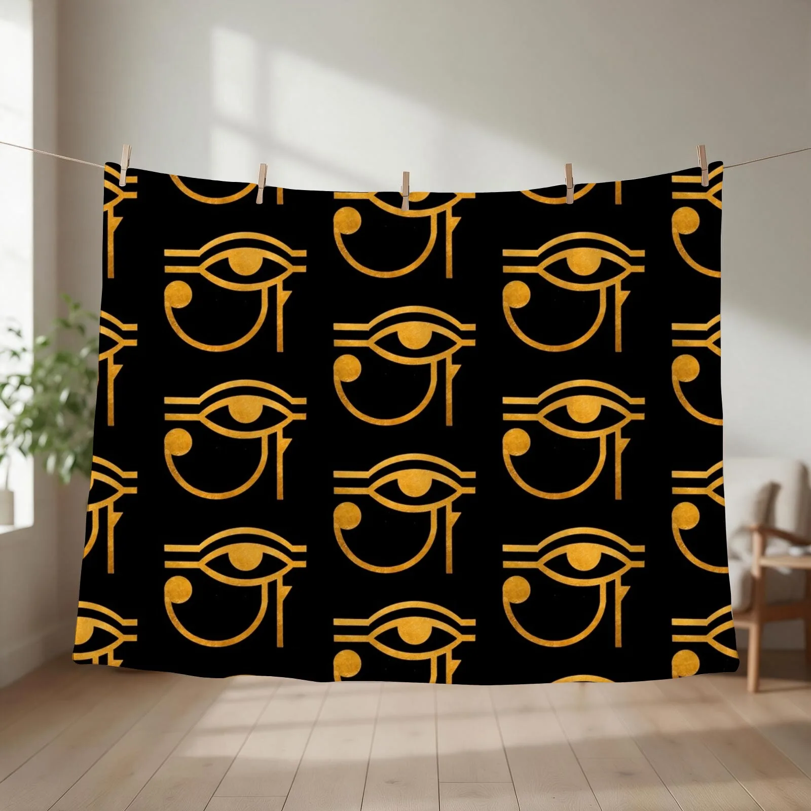 Oudjat - Eye of Horus - gold Throw Blanket Flannel Travel Single Plaid Blankets