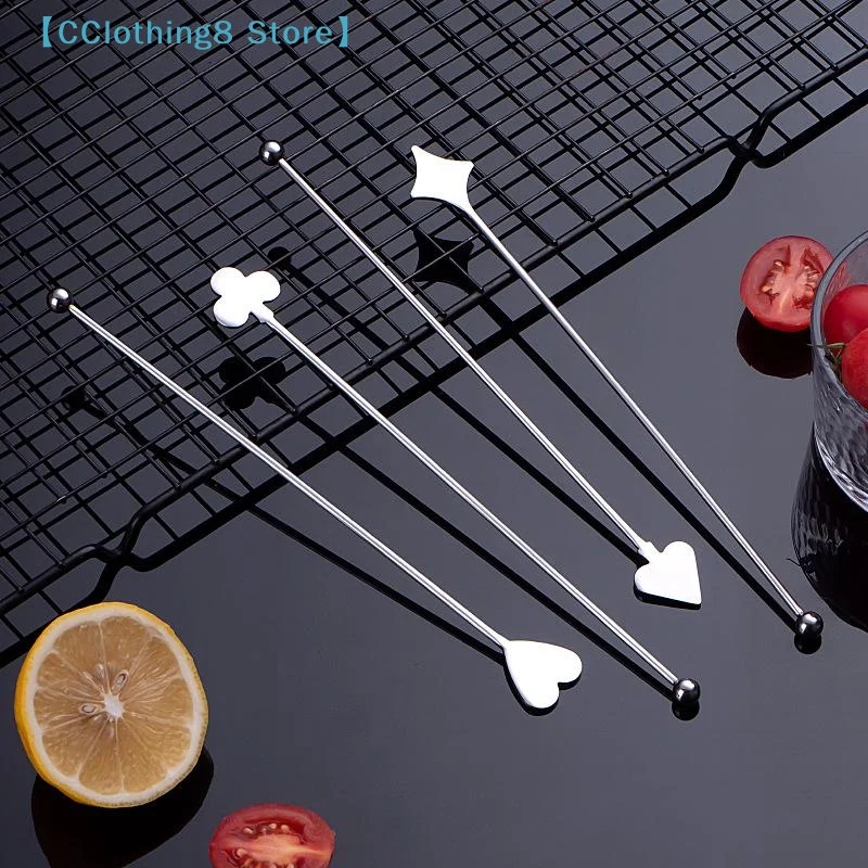 Creative Playing Card Shape Stainless Steel Cocktail Stirrer Square/Plum /Heart Shape Long Handle Spoon For Coffee Milk Tea