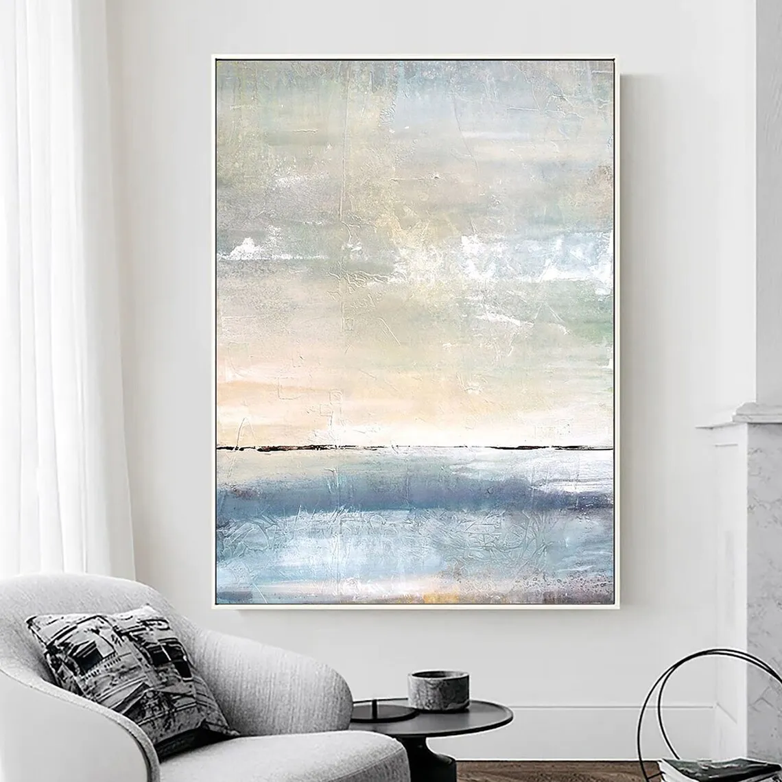 

Seascape Beach Abstract Painting Blue Ocean Sky Hand Painted Acrylic large Canvas Painting Coastal Wall Art Aesthetic Room Decor