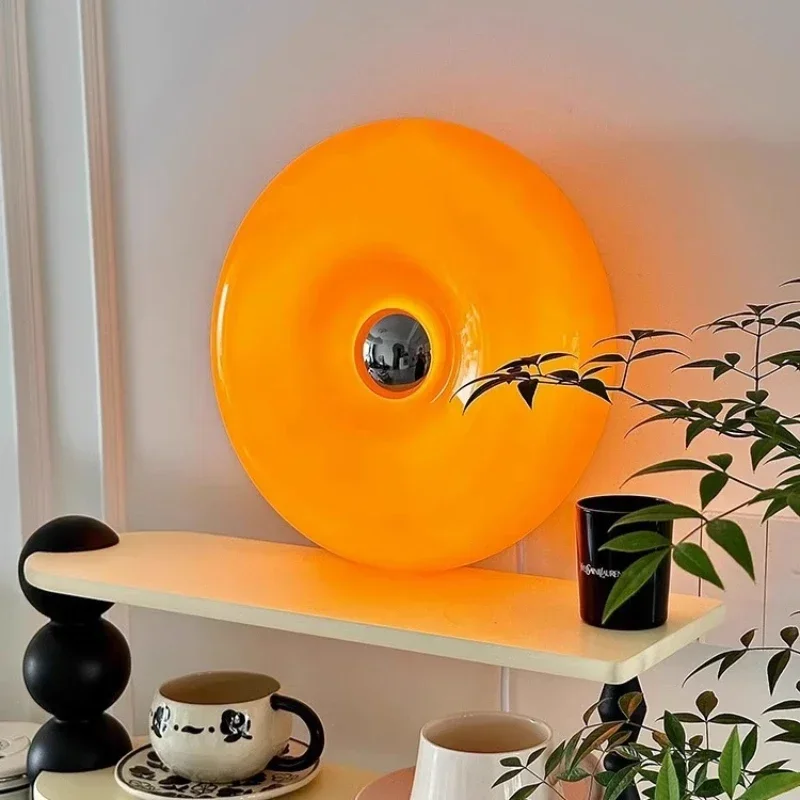 Retro Donut Glass Wall Lamp Orange Circular Night Light Decor Bedroom Bedside Living Room Study Background Led Lighting Fixture