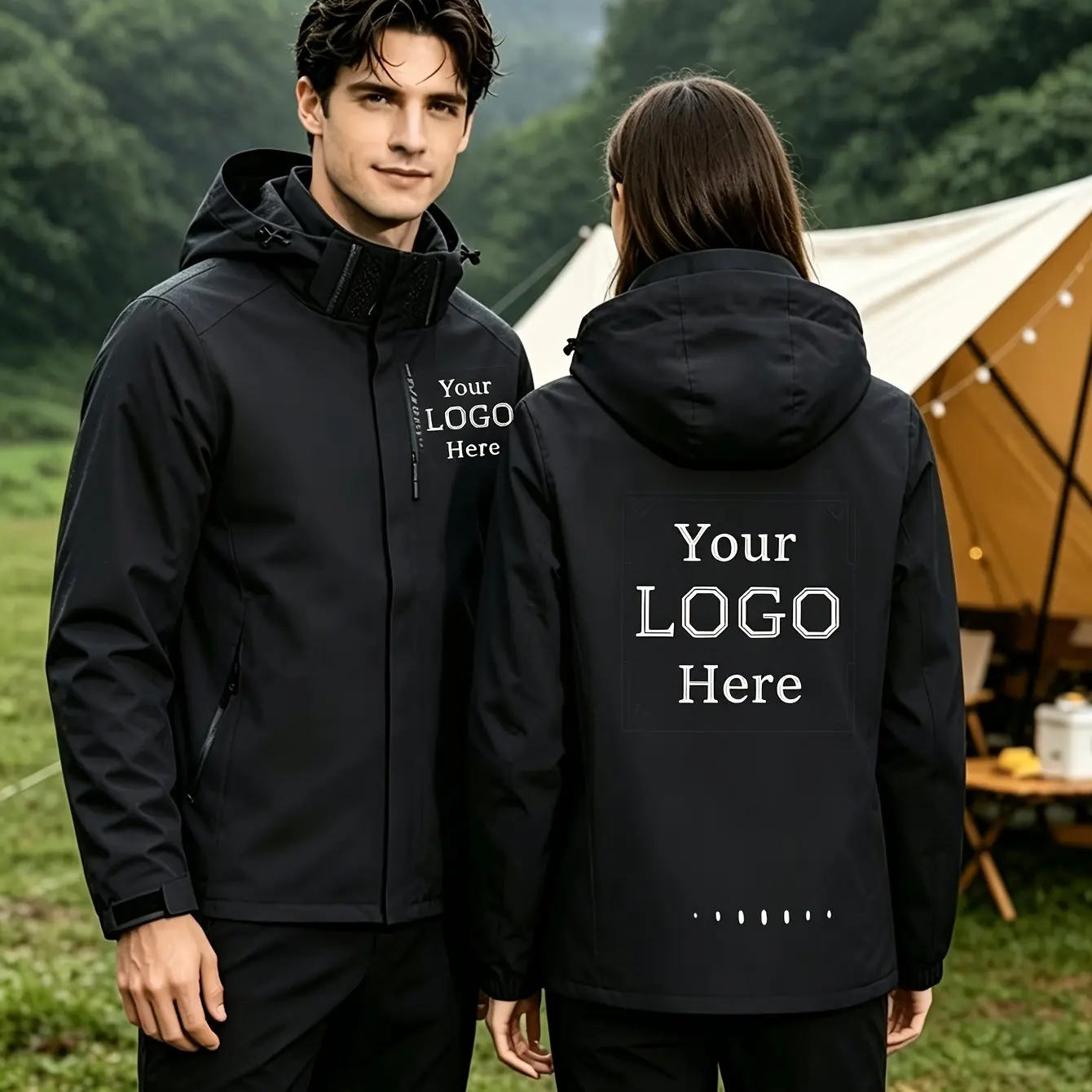 Maßgefertigte, abnehmbare Kapuzenjacke mit Reißverschluss und winddichtem Obermaterial, personalisierbar mit Fotos, Text oder Logo. – Detail 4