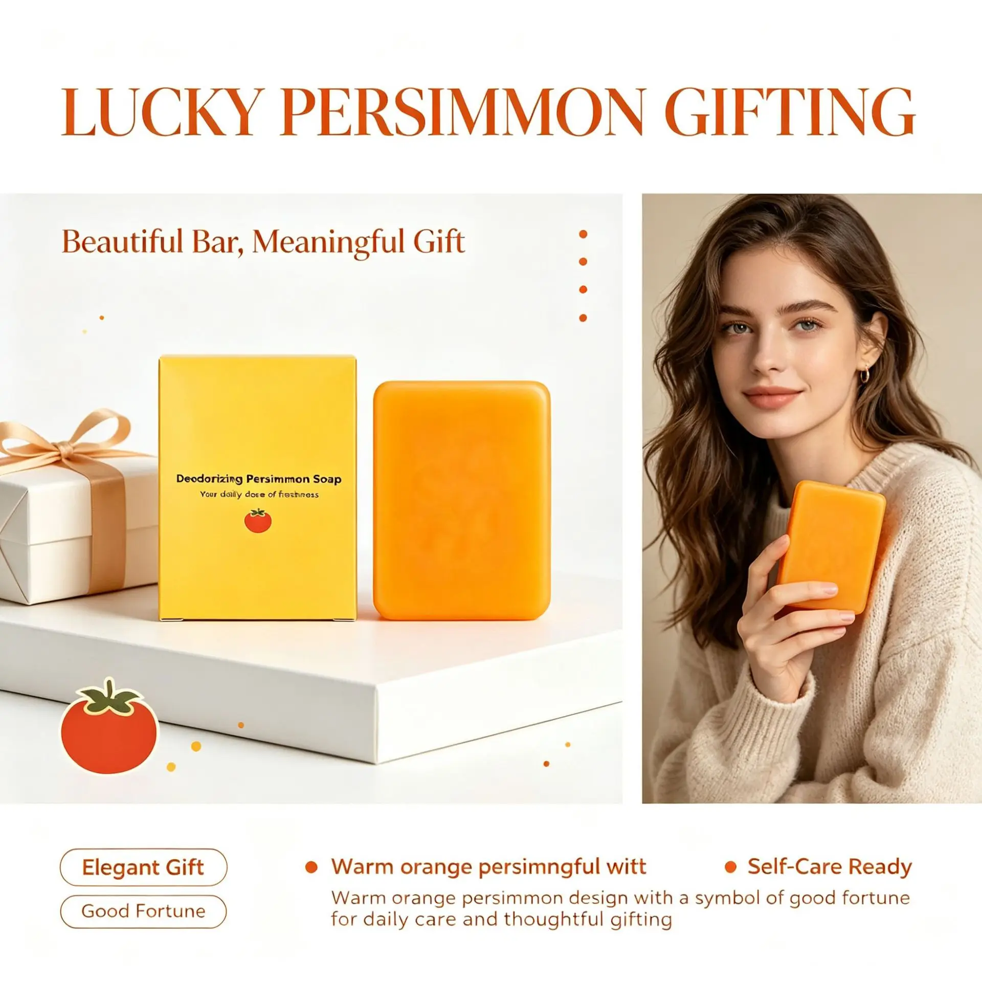 Persimmon Deodorizing Soap 100g x 3pcs, Natural Handmade Bar for Underarm Odor Control, Gentle Cleansing & Fresh Scent
