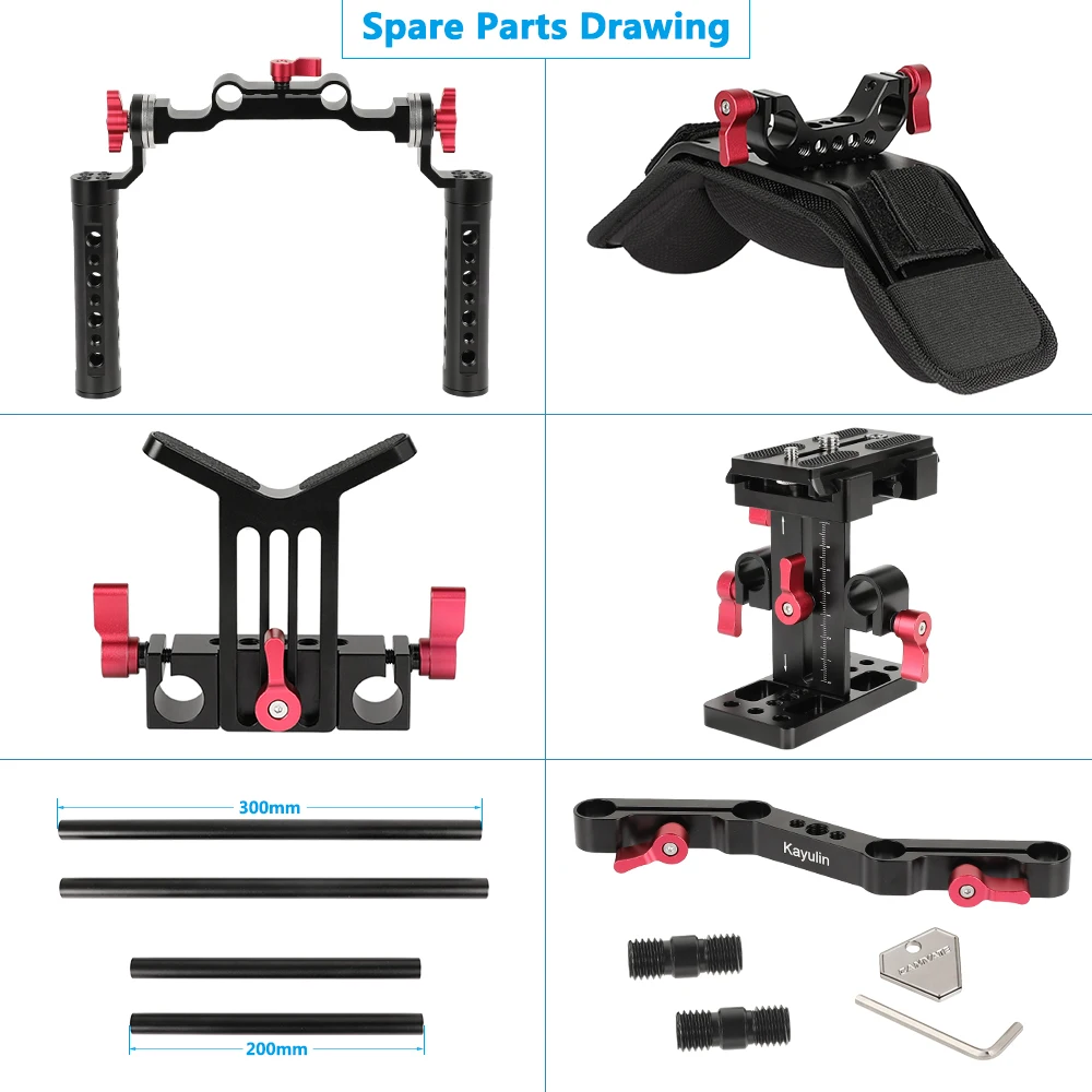 Kayulin DSLR Shoulder Mount Rig Dual Arri Rosette Cheese Handgrip Support Kit Sponge Shoulder Pad For Canon Nikon Sony Camcorder
