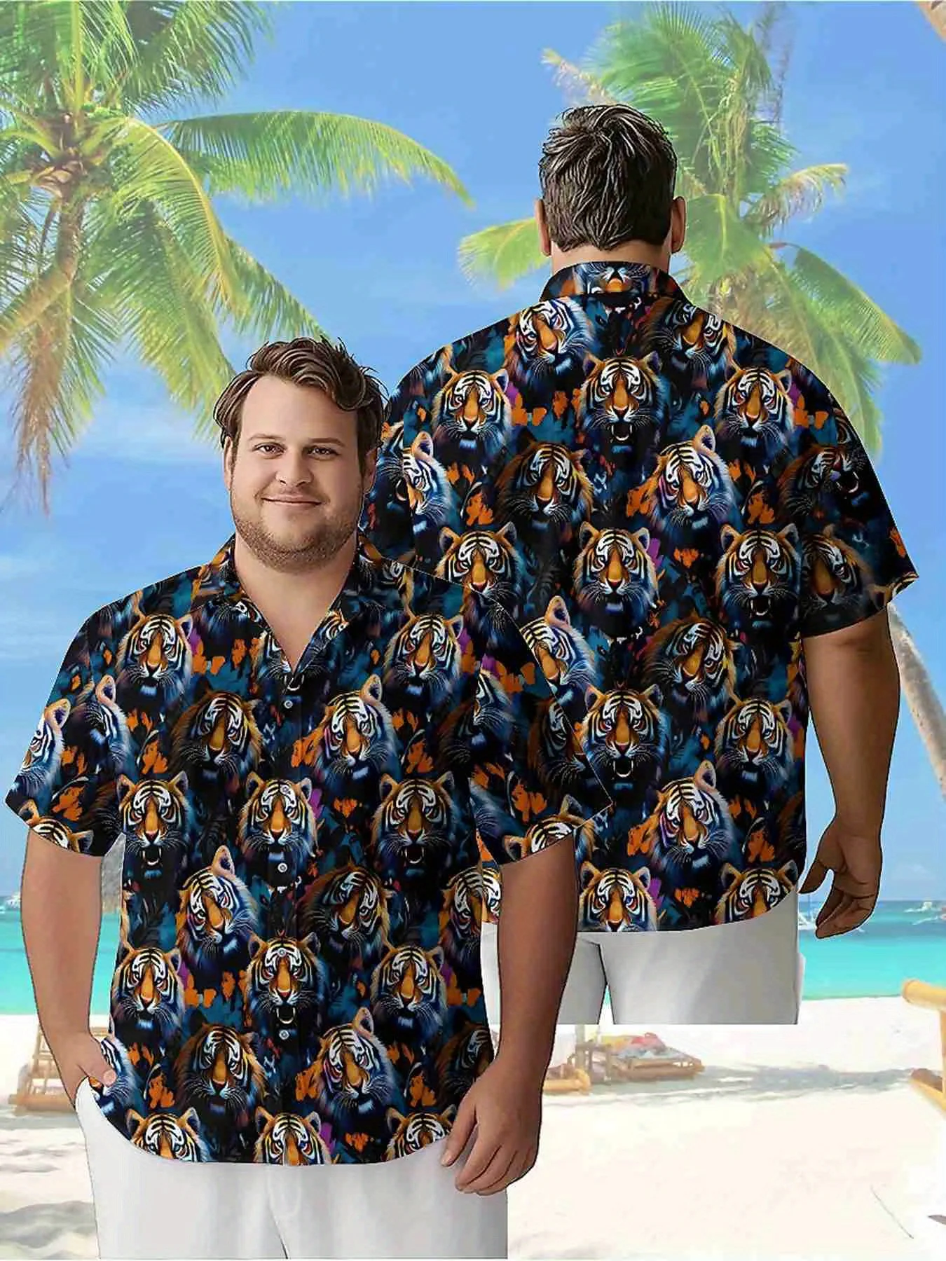 

Men's Plus Size Hawaiian ShirtsTiger Print Trendpattern, Unisex Aloha Shirts,New in Summer Tops Tee,streetwear