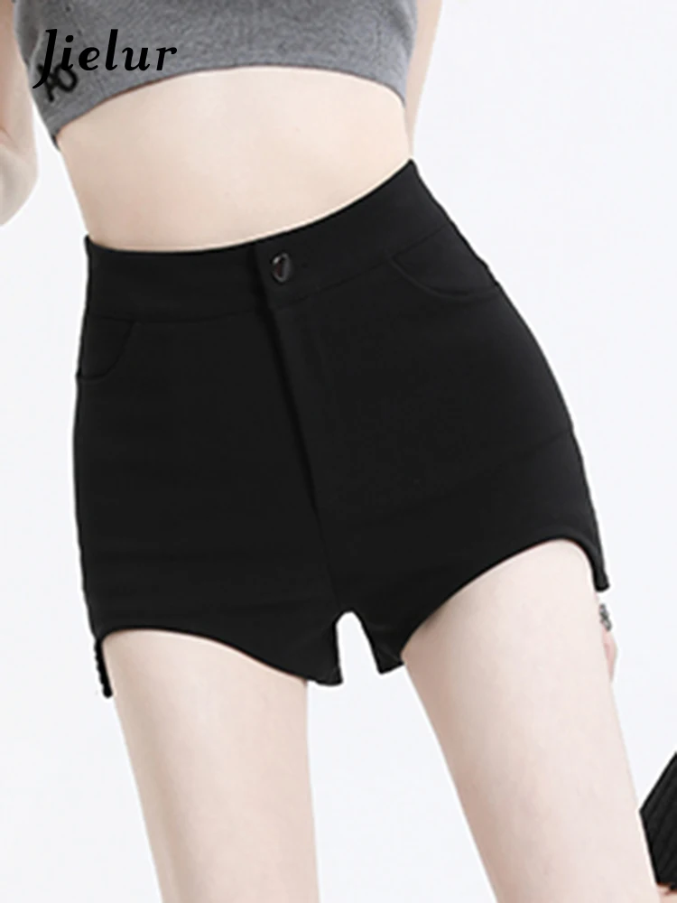 Jielur-Short noir moulant pour femme, vêtement de bureau, taille haute, slim, résistant, léger, commandé, à la mode, été