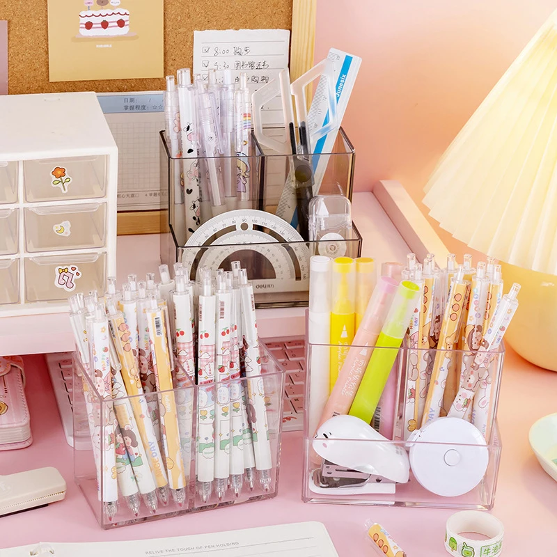 1Pc Transparent Acrylic Square Multi Grid Pen Holder Storage Rack Large Capacity Desk Pencil Rack School Office Stationery