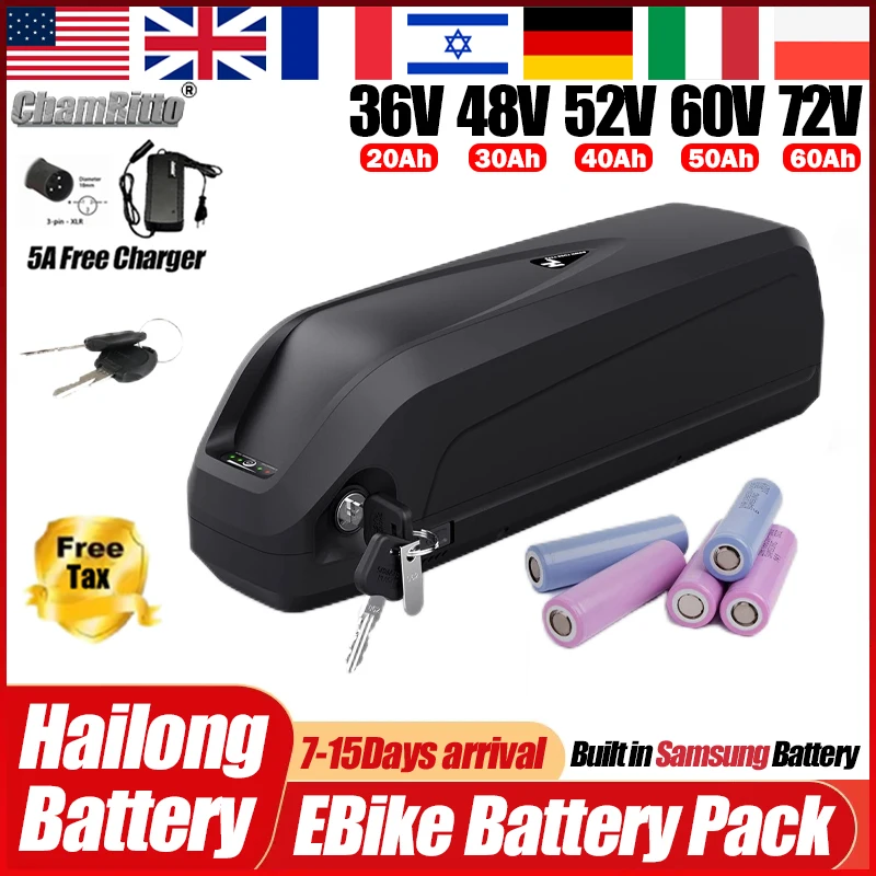

Electric Bicycle Hailong Akku 72v 60v 36v 52v 48v E bike Accu 30ah 50ah 40ah 20 60ah Ncr18650b 750w 2000w Motor Lithium Battery