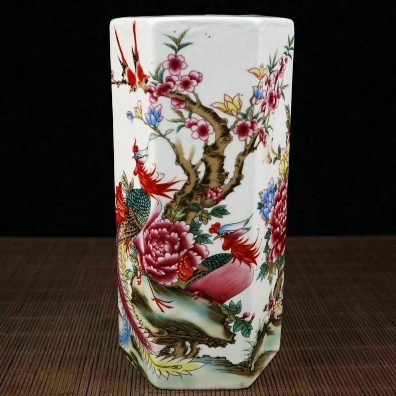 Chinese old porcelain Pastel phoenix pattern hexagonal pen holder