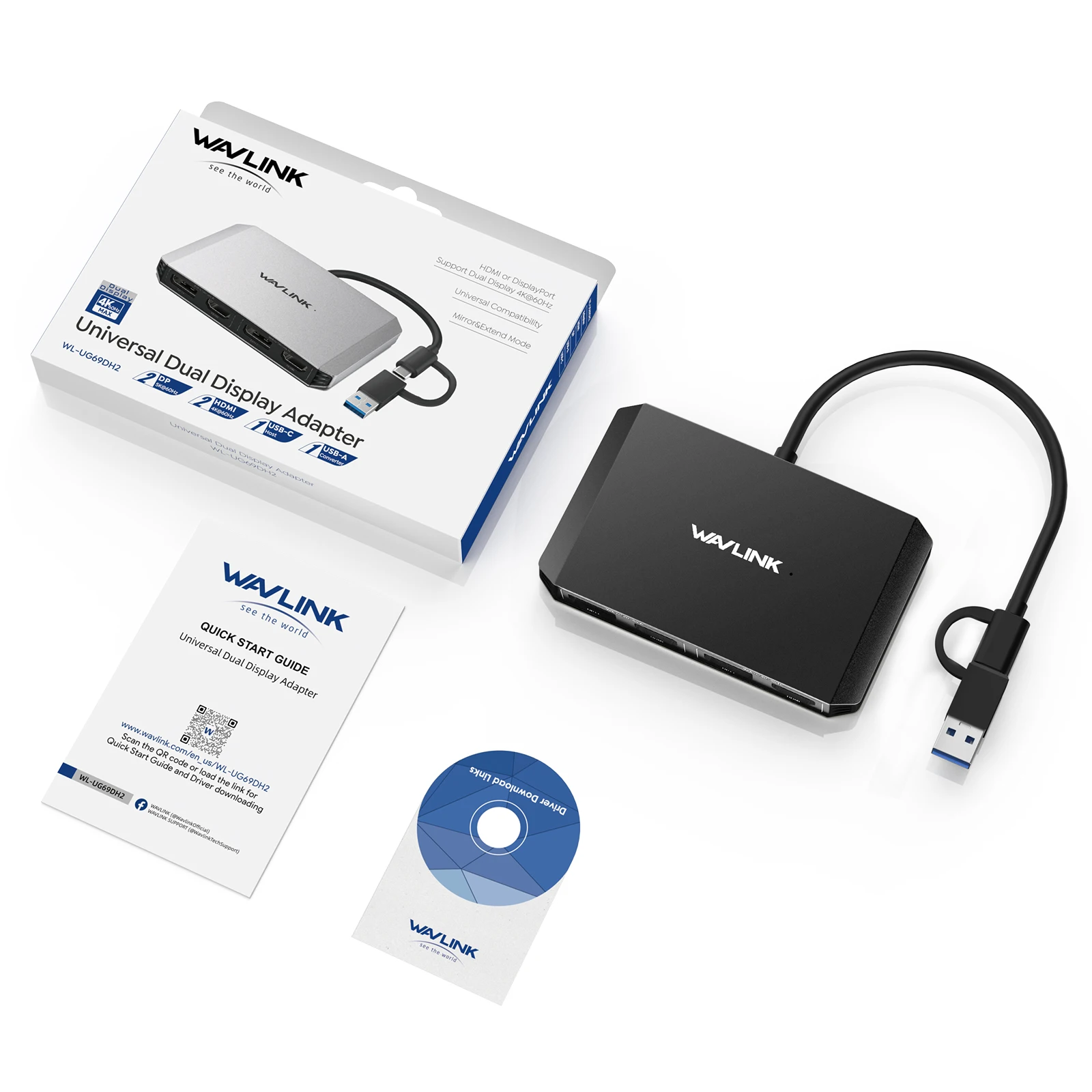 WAVLINK USB 3.1/USB C - シングル/デュアル HDMI アダプター DL6950