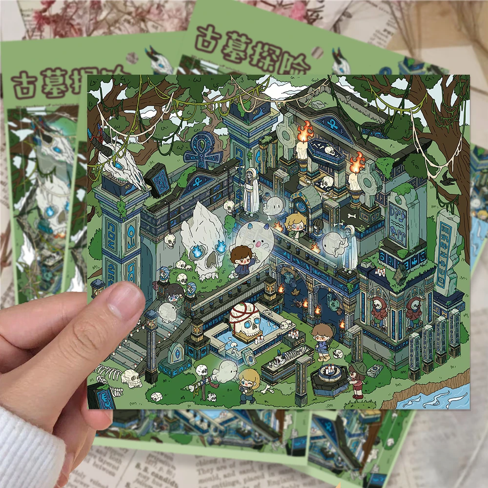 Big page! Tomb Exploration Miniature World Landscape Creation Family Interactive Puzzle Fun Handmade DIY Stickers