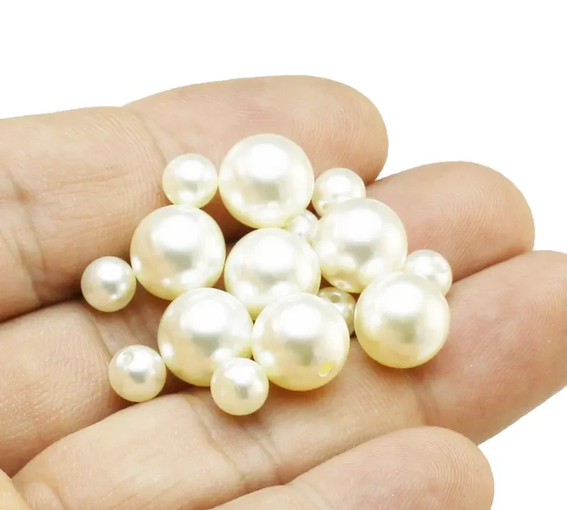 50pcs Half Drill Pearls, White Round Pearl, Faux Pearl Cabochon, Loose, DIY Decoration, Jewelry Making Supplies -B05