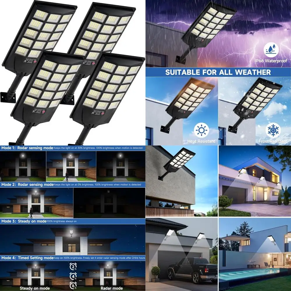 

4-Pack Outdoor Solar Lights: Waterproof, Dusk-to-Dawn, Motion Sensor, 6500K LED Security Flood Lights for Yard, Garden, Pathways