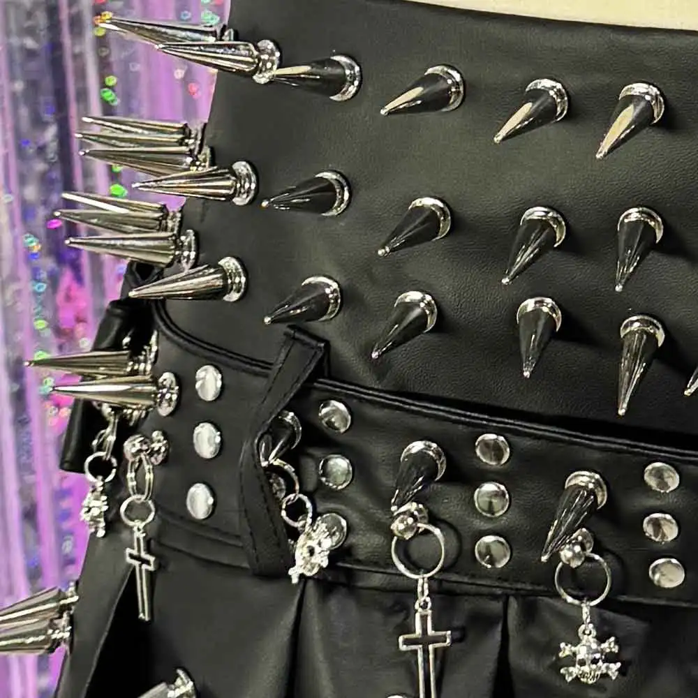 يدوية الجرونج في سن المراهقة E-الفتيات لتقوم بها بنفسك 90s الصليب الشرير الصخرة رصع Harajuku القوطية التنانير ملابس للنادي القوطي Y2K جلد نباتي ايكو ايمو