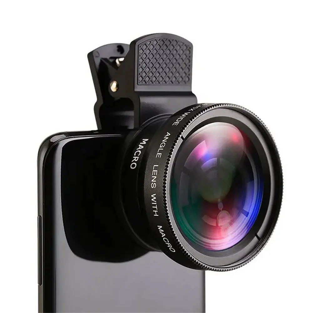 2 In 1 Clip-on Fish Eye Magnifiers Professional Mobile Phone Camera Lenses 15X Macro 0.45X Super Wide Angle Lens