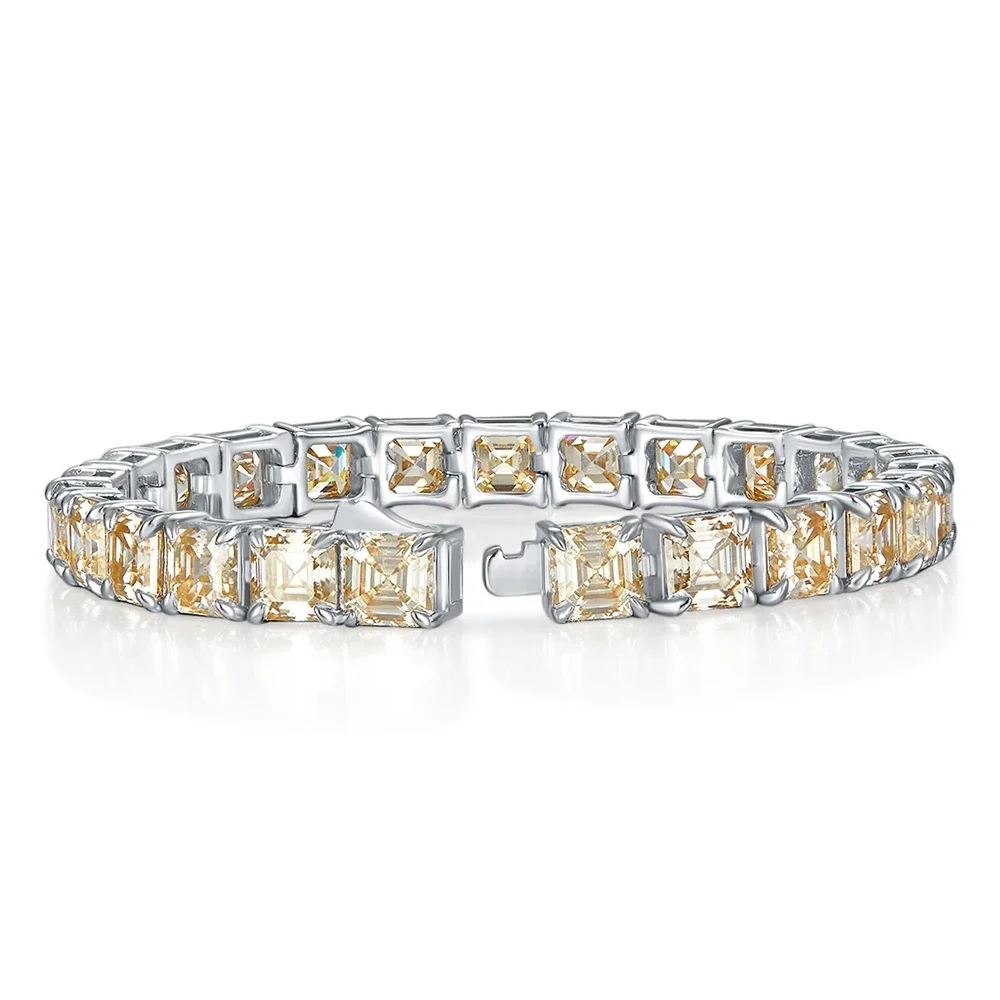 Yaranyan 925 Sterling Silver VVS1 3EX 5.5 MM Asscher Cut Colorful Diamond Real Moissanite Customized Bracelets Bangle Jewelry