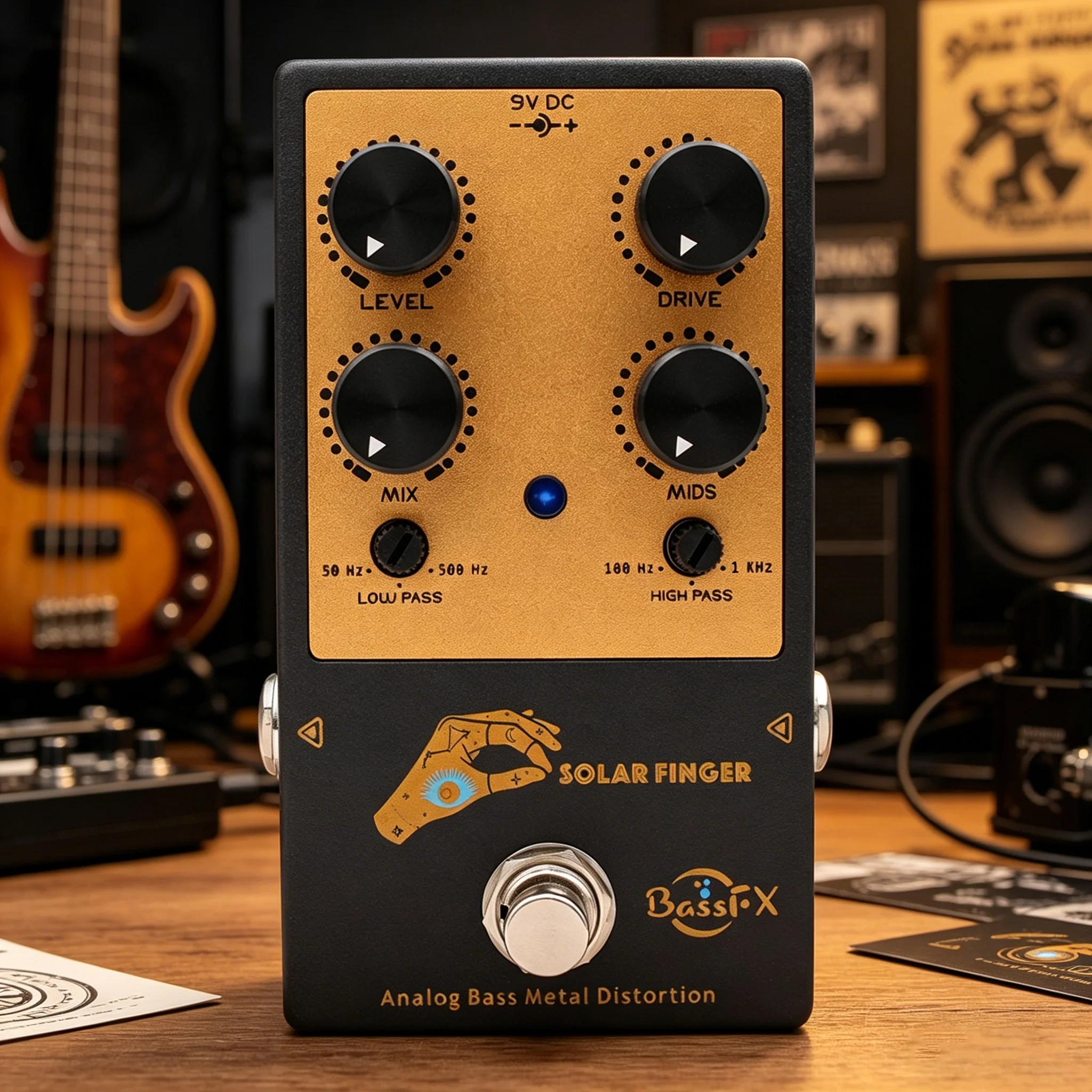 Fanmuzk SOLAR FINGER Analog Bass Metal Distortion Effect Pedal for Electric Bass with Low-pass and High-pass Control