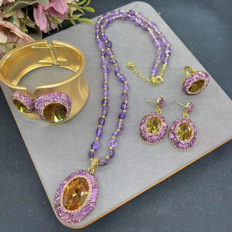 

New Sudanese Stone Photosensitive Stone Necklace Women'S Jewelry Set Exaggerated Wedding Dress Exquisite Lady Accessories