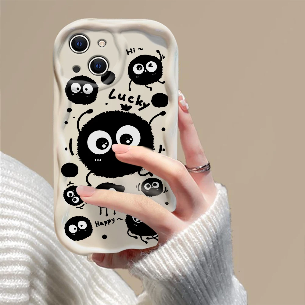 Cute Funny Black Briquettes 3D Wave Case For iPhone 15 14 13 12 11 Pro Max Mini X XR XSMAX 8 7 6S Plus Soft Silicone Cover