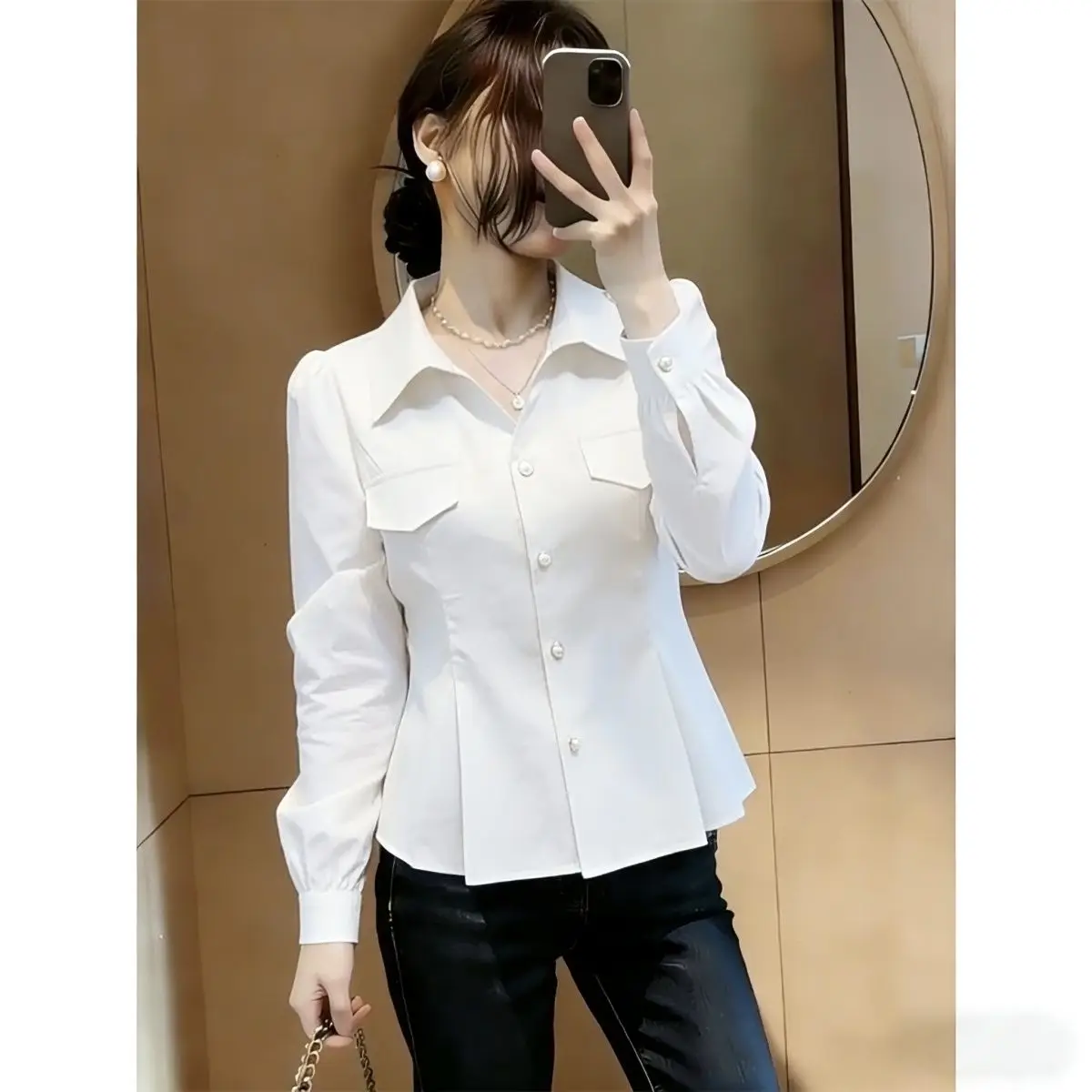 

Новая весенняя женская рубашка с длинным рукавом, укороченная, повседневная, прямого кроя, из полиэстера, скрывающая живот, модная