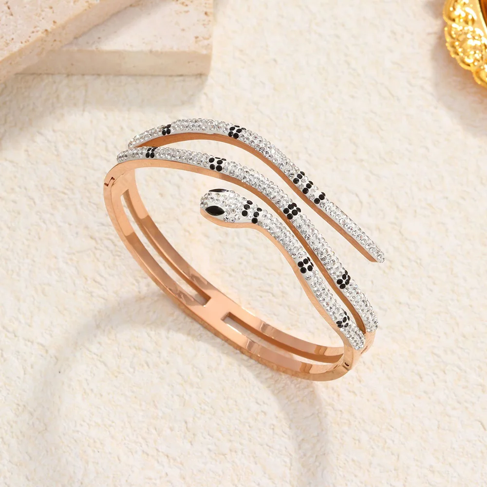 Cross Border HotSelling Titanium Steel Bracelet Manufacturer Full Diamond Snake Charm Wrist Bangle Couple Jewelry Gift Wholesale