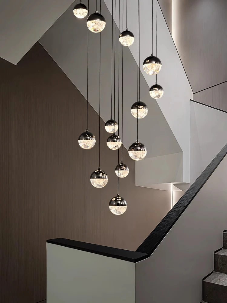 

Nordic Style Staircase Chandelier For Duplex Villas Modern Simple And Elegant Living Room High Ceiling Space Hollow Chandelier