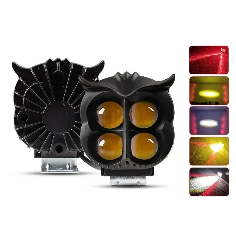 Motorcycle Spotlights Led Lens Headlamps 4 Light Modes Dual Color DRL Running Light Scooter Motorbike Flash Warning Lamp