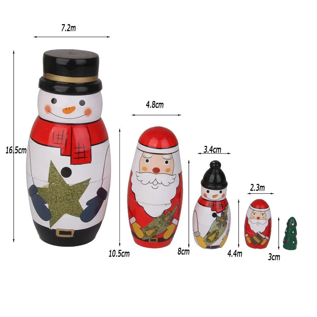 5 peças boneca aninhada de madeira de Natal matryoshka russa pintada à mão