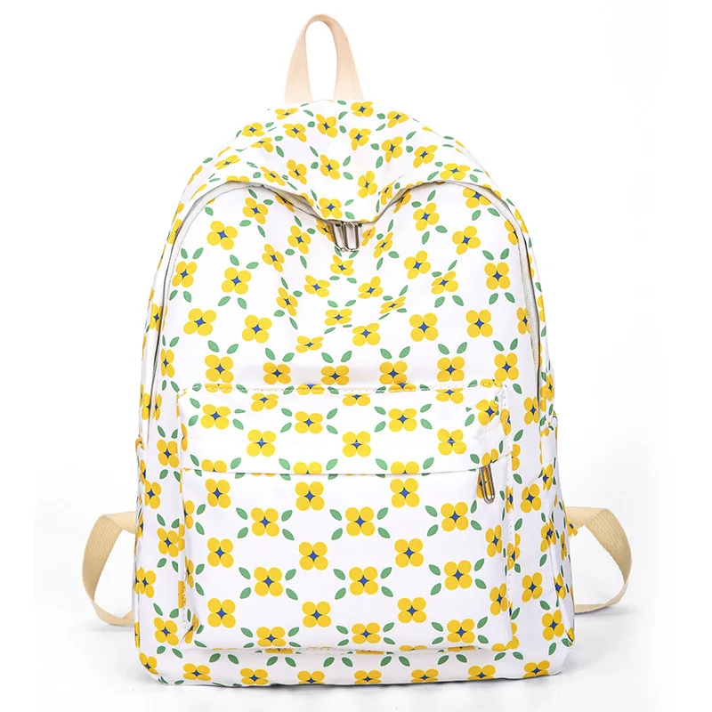 Casual Floral pano escola sacos para mulheres, mochila de nylon impermeável, grande capacidade, livros, papelaria organizador, estudantes