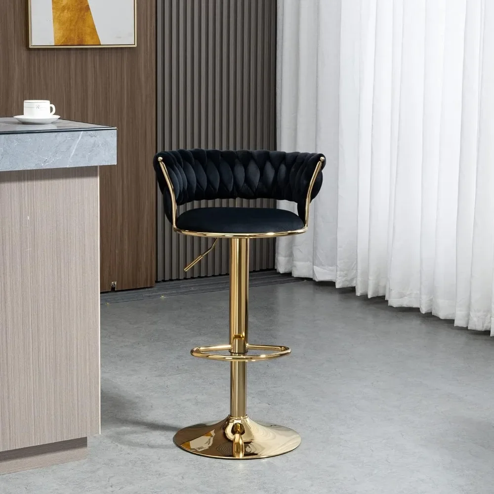 

Velvet Swivel Bar Stool, Adjustable Counter Height Bar Stool with Woven Back, Upholstered Kitchen Dining Chairs