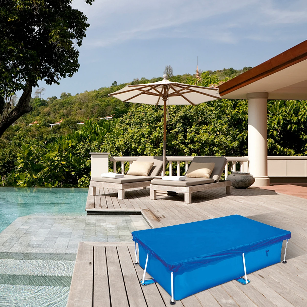 

Plastic Pool Cover 220x150CM Lightweight Cloth Protective Mat for Inflatable Pools Dustproof COVER Pool Accessories