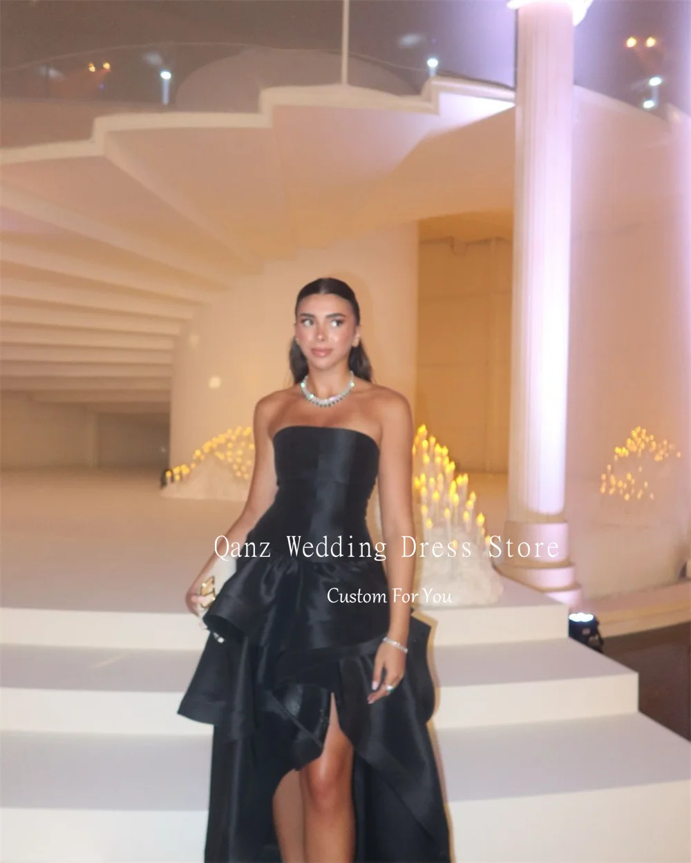 Qanz Vintage Black Satin Prom Dresses Ruched Vestidos Para Eventos Especiales Dress Luxury Classy Party Gowns 2024 Customized