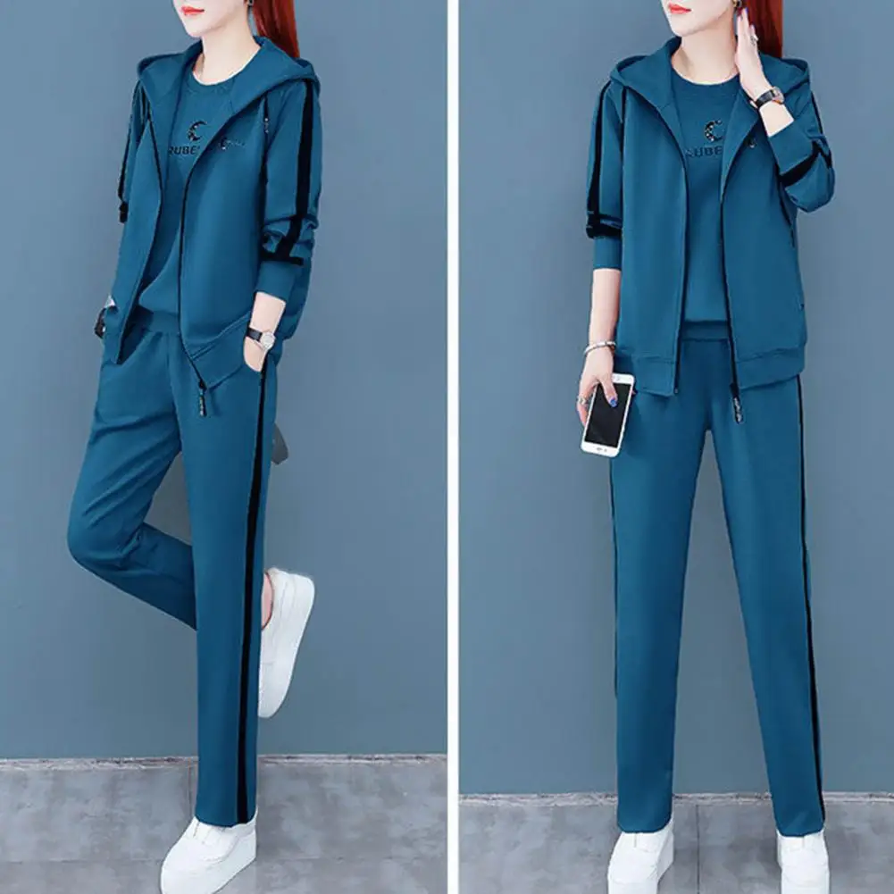 

3Pcs Sweatshirt Pants Set Long Sleeve Big Pocket Design Women Tracksuit Autumn Letter Print Top Vest Pants Zipper Tracksuit