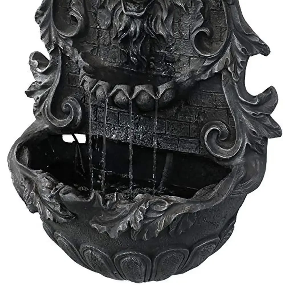 Courage Lion Head Solar Wall Water Fountain with Battery Backup 30-Inch Polystone Decorative Outdoor Accent High-Quality images - 6