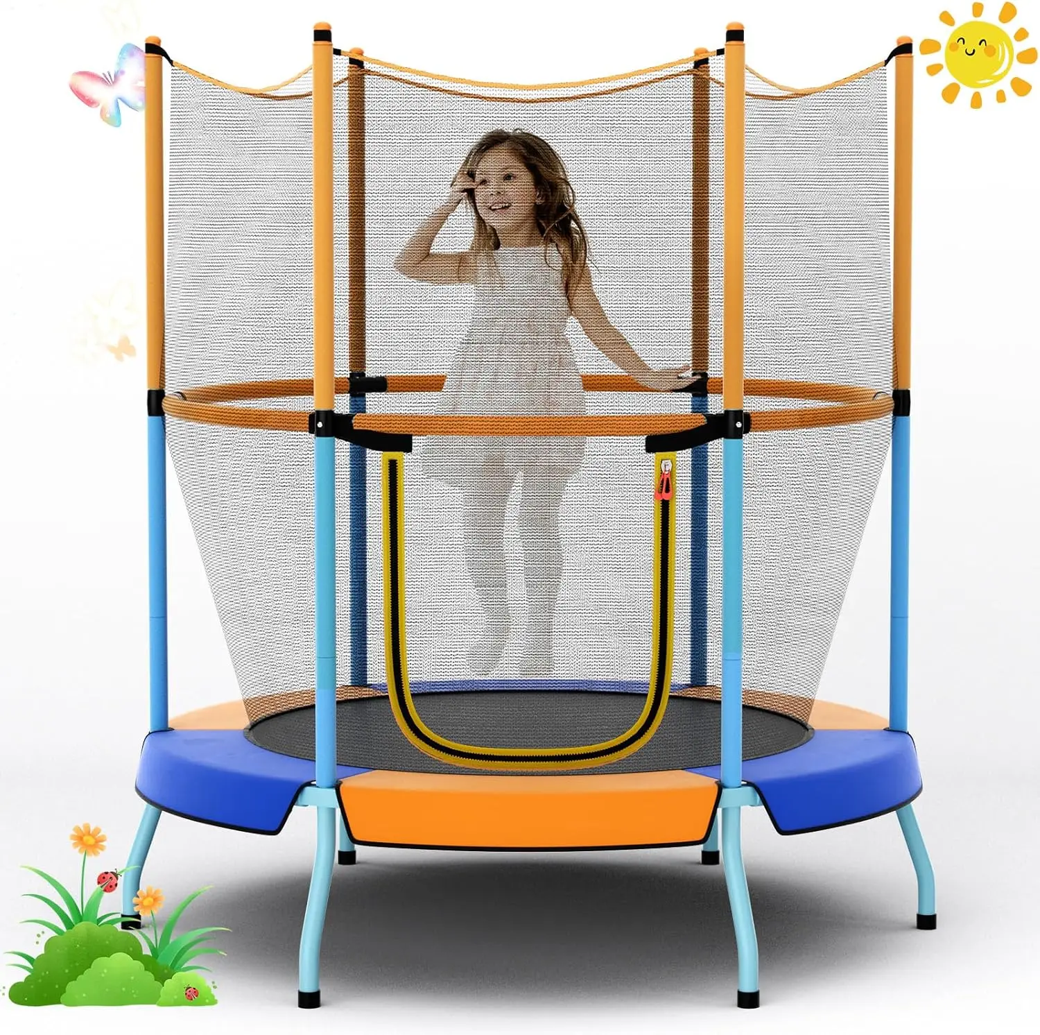 

48" Trampoline for Kids & Toddlers, Safety Enclosure Net, Max Load 265 Lbs, Indoor/Outdoor Small Trampoline Gifts for Boys & Gir