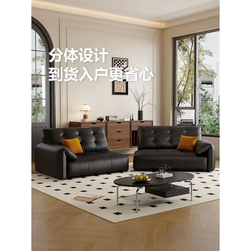 Moderno, simples, linha reta, sofá, sala de estar, luxo leve, couro, sofá