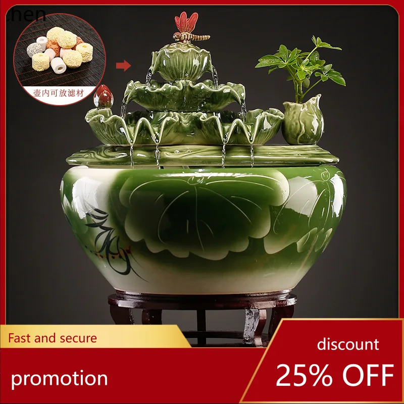 HXL Circulating Water Lotus Ornament Ceramic Fountain Humidifier Fish Tank Fish Raising