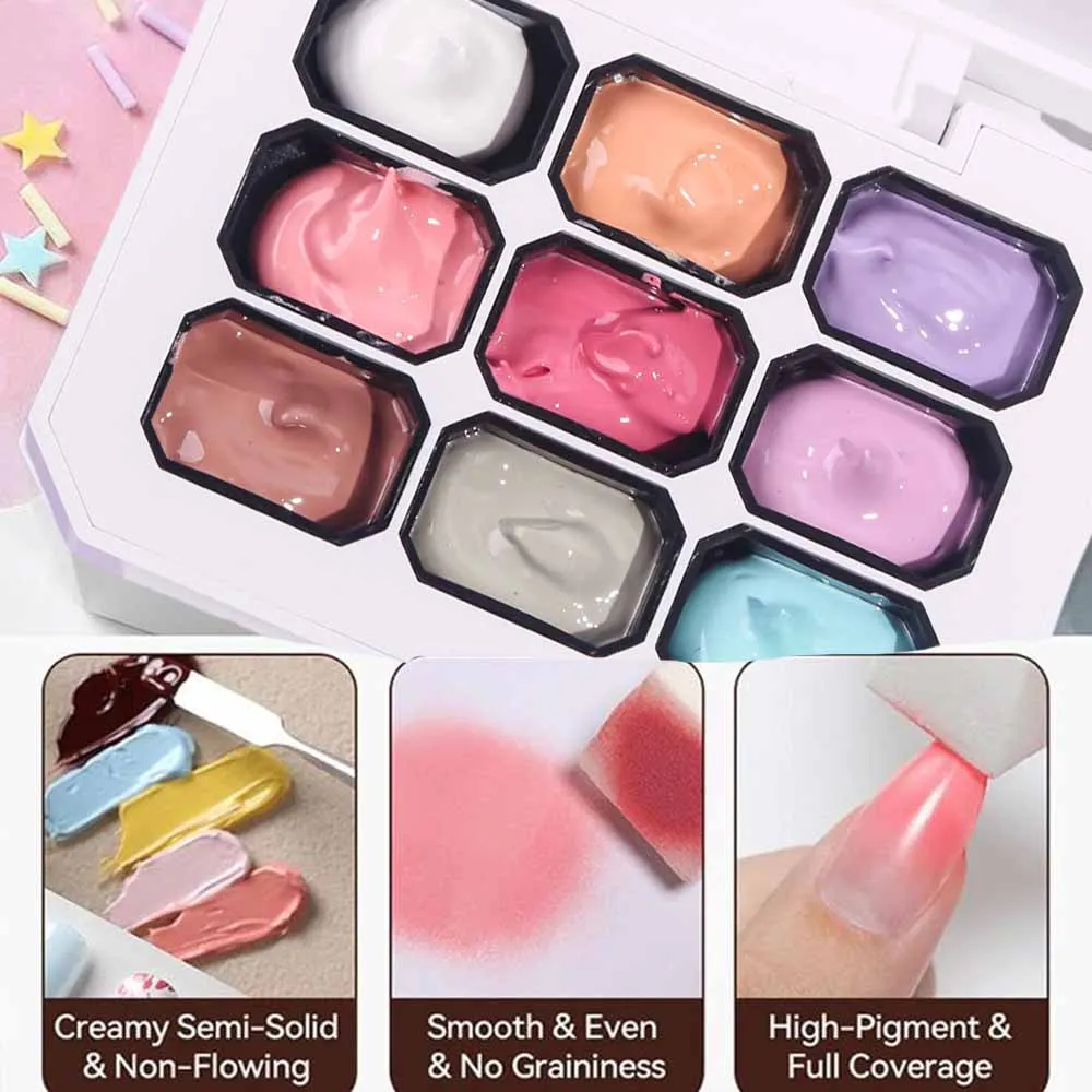 9 Colors Long-Lasting Firm Pat-Pat Manicure Glue Gradient Effect Gel Nail Polish Set Christmas Gifts Alcohol-Free DIY Nail Art *