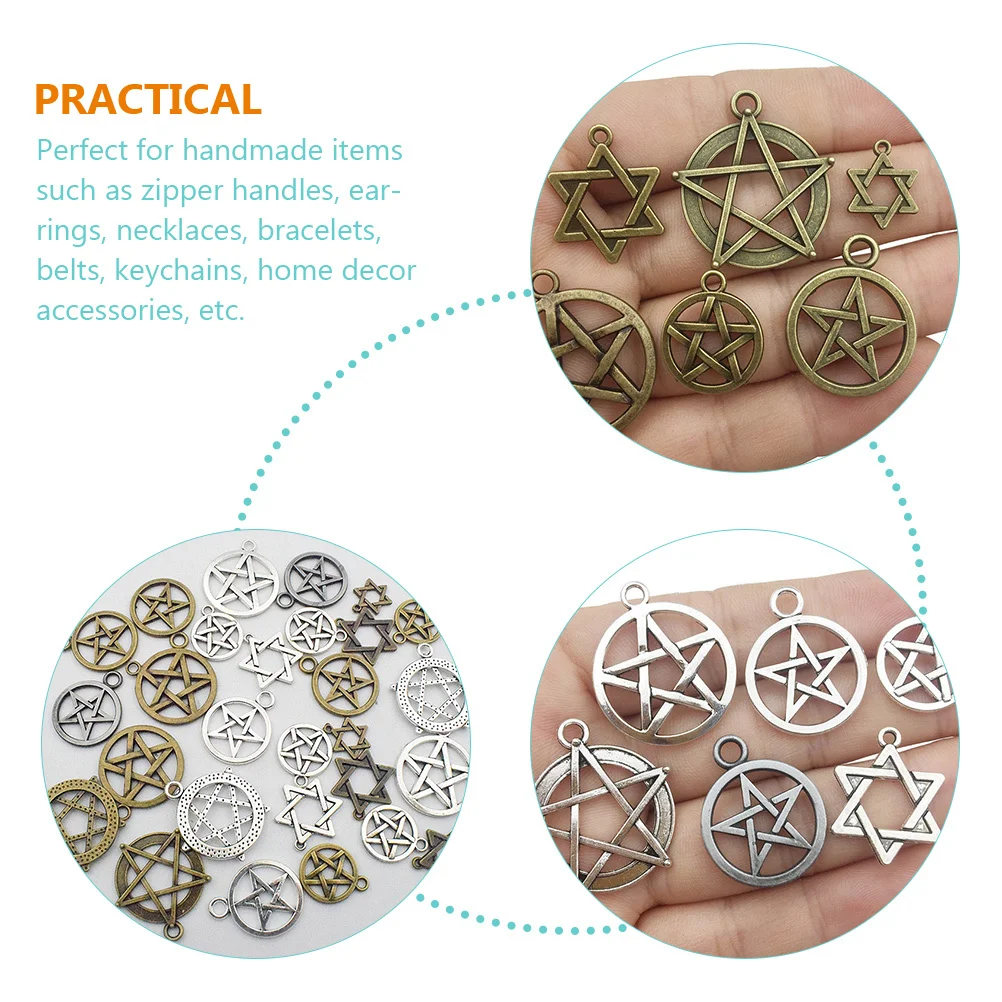 

48Pcs Creative Pentacle Pendant Material Alloy DIY Jewelry Accessories Unique Charm for Necklace Bracelet Keychain Handmade