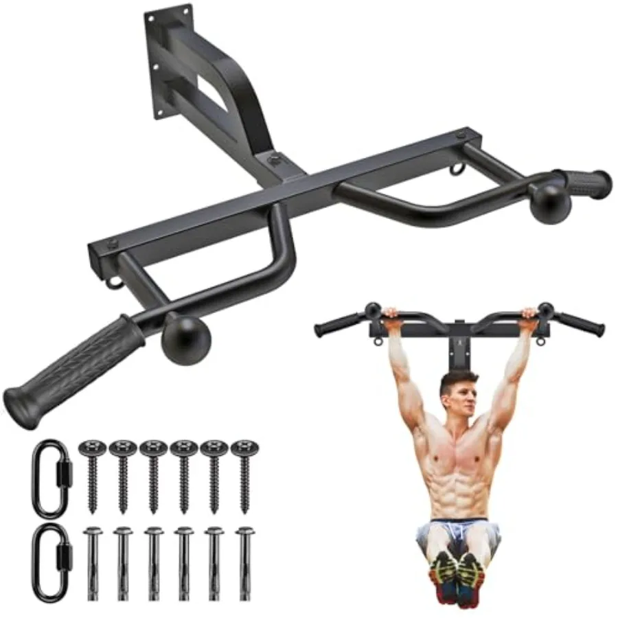 48 Ceiling Mounted Pull Up Bar Heavy Duty Multi-Grip Chin Up Bar with Adjustable Height Black Steel Frame Includes Pull Up Band