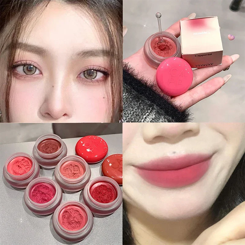 Brillo de labios sólido enlatado, Mousse mate de terciopelo, lápiz labial hidratante de barro labial brumoso, colorete facial, sombreado de mejillas, maquillaje de labios Coreanos