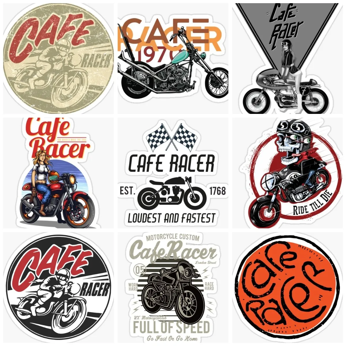 Cafe Racer Sticker Locomotive Motorcycle Car Window Glass Truck Wall Bicycle Van Laptop Helmet Racing Camper Off-road Decal PVC