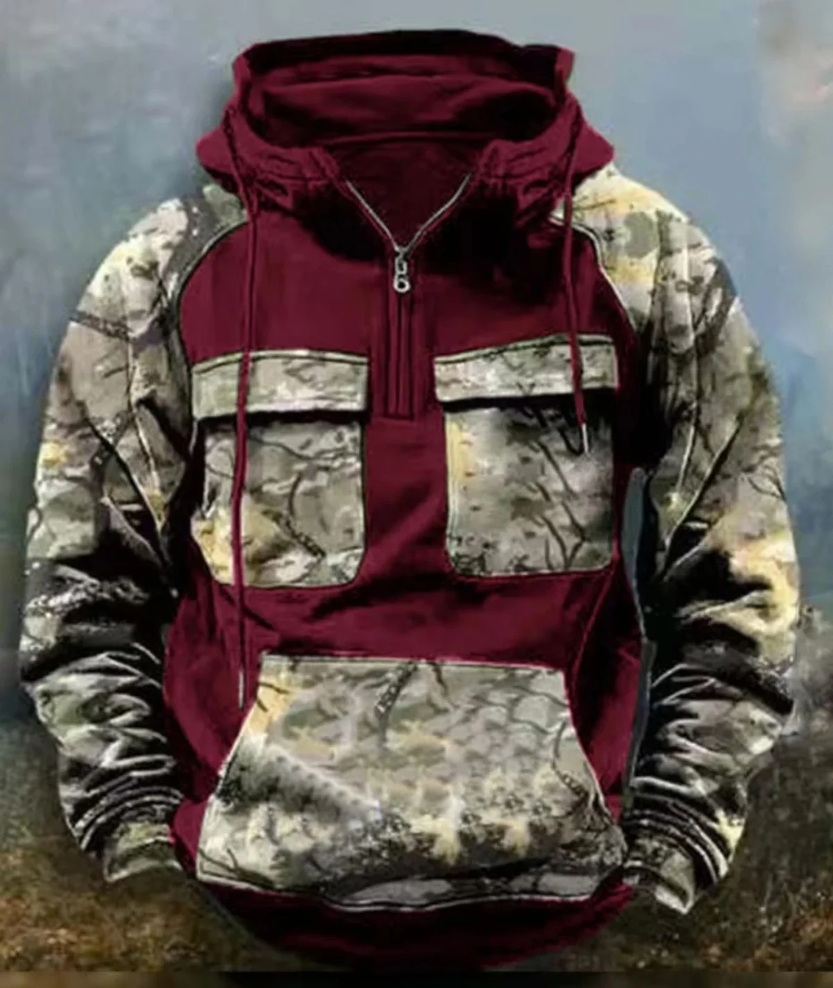 

Men's Casual Hooded Sweatshirt Autumn Fashion Camouflage Workwear Zipper Sports Pullover Shirt