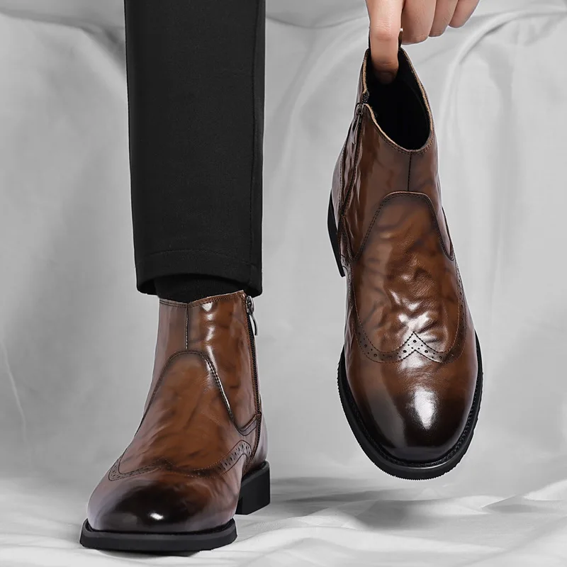 

Ботинки «Челси» 2026, британский стиль с ручным узором, зимние замшевые короткие ботинки в стиле ретро для мужчин