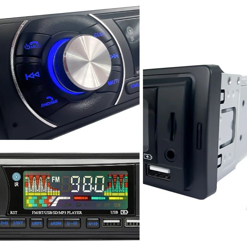 SINOVCLE-Car Audio Radio e MP3 Player, 1Din, Bluetooth, Stereo, Receptor FM, 12V, Suporte de Carregamento do Telefone, AUX, USB, Cartão TF no Kit Dash